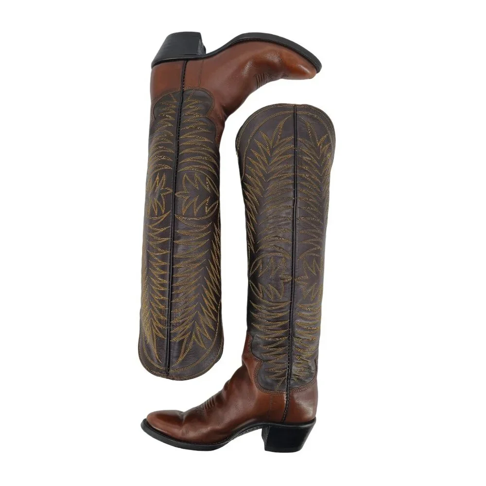 Vintage Paul Bond Tall Custom Womens Size 6B Brown Leather Cowboy Western Boots - Picture 7 of 15